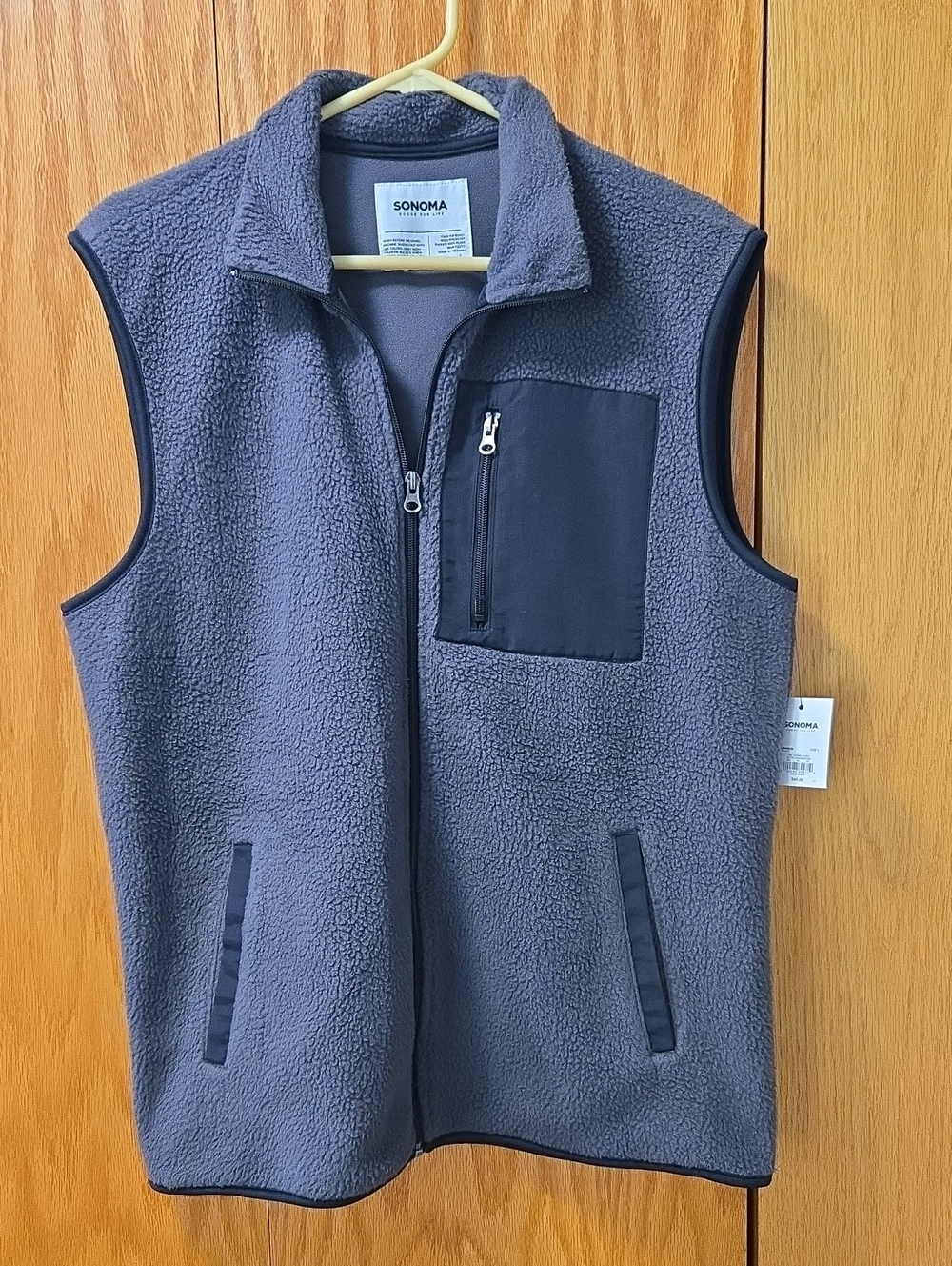 Sonoma Charcoal Gray Sherpa Fleece Vest with Chest Pocket